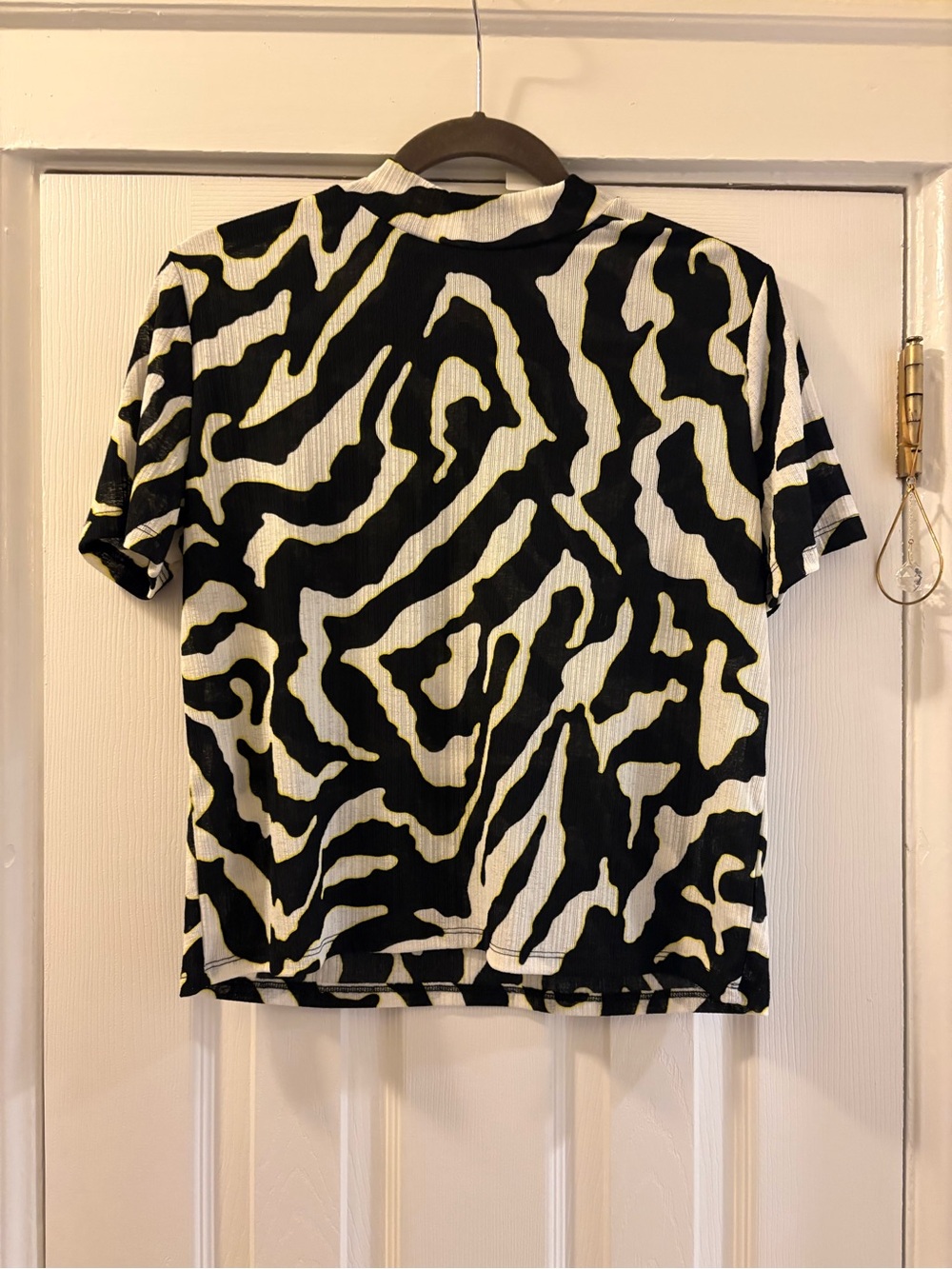Zara Black and White Zebra-Print Short Sleeve Top